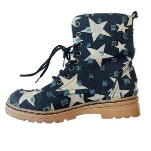 Dirty laundry Blue Denim Star Vegan Combat Lug Boots Women’s Size 5.5